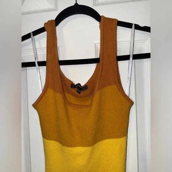 Lulus Delfi Yellow Color Block Fringe Sweater Midi Dress - Picture 7 of 11
